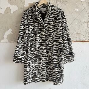 Y2K Zebra Print Coat Faux Fur Jacket Animal Print Mid Length Womens L Vtg Mixit